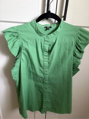 Express Women’s Green Ruffle-Sleeve Button Front Top